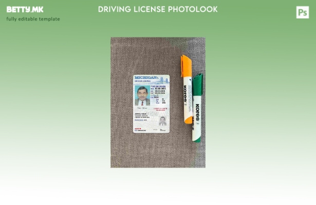 Возачка дозвола во модерен стил САД Мичиген под шаблон photolook FRONT